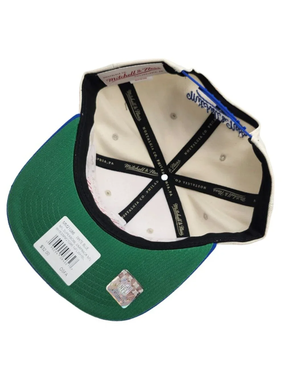 NFL Super Bowl XXVI 26 Mitchell And Ness Snapback Hat Cream Blue NWT